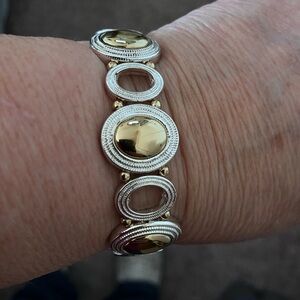 Two-Tone Gold & Silver Circular Link Bracelet - Women's Jewelry